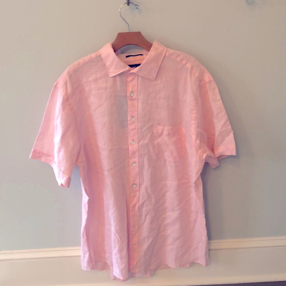 Pink men’s linen button down shirt from Rodd and Gunn
